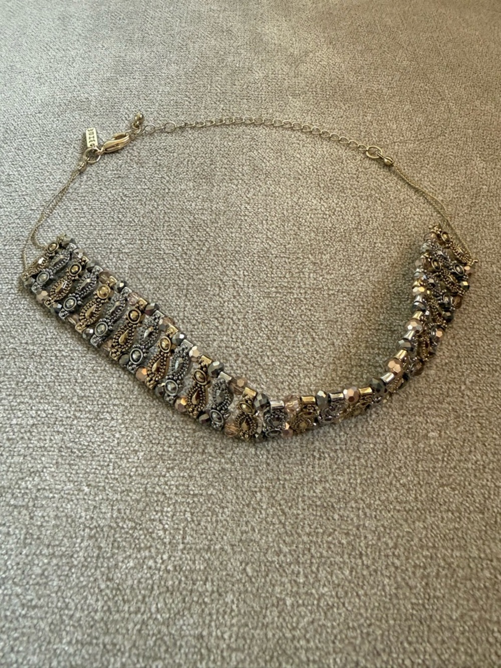White House Black Market Two-Tone Beaded Statement Necklace - Gold and Silver